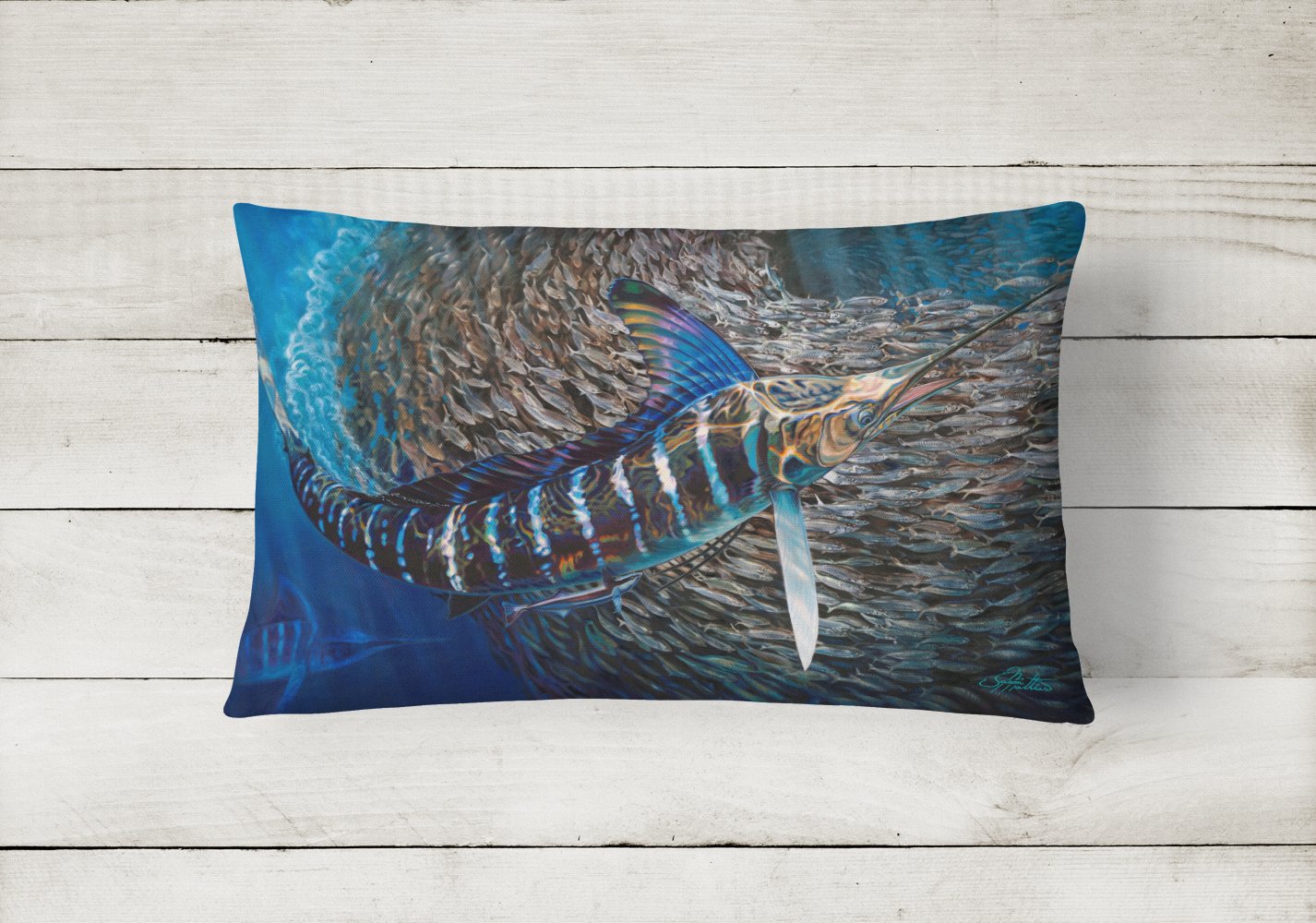 Caroline's Treasures Striped Gem Striped Marlin Canvas Fabric Decorative Pillow JMA2014PW1216