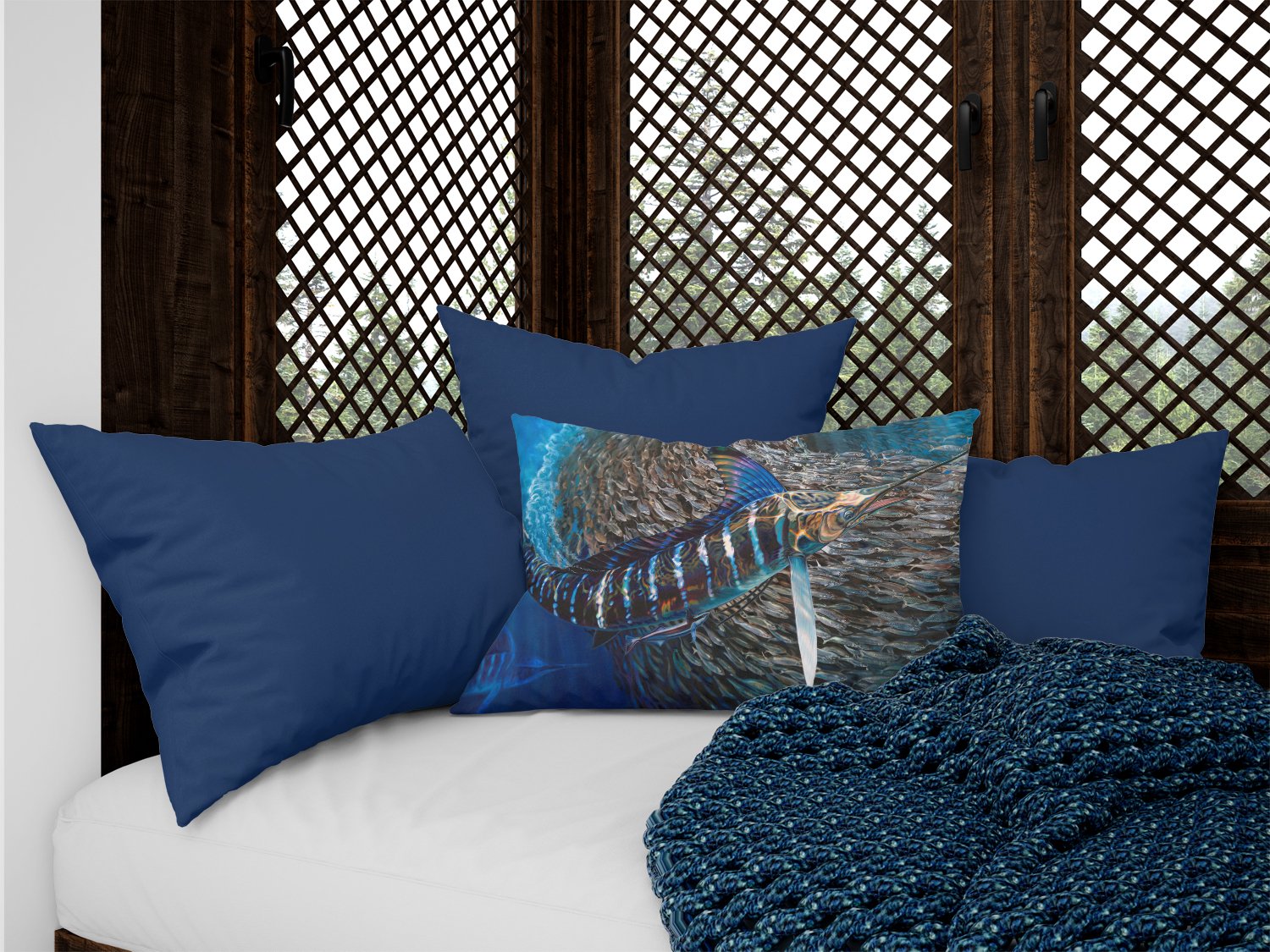Striped Gem Striped Marlin Canvas Fabric Decorative Pillow JMA2014PW1216 by Caroline's Treasures