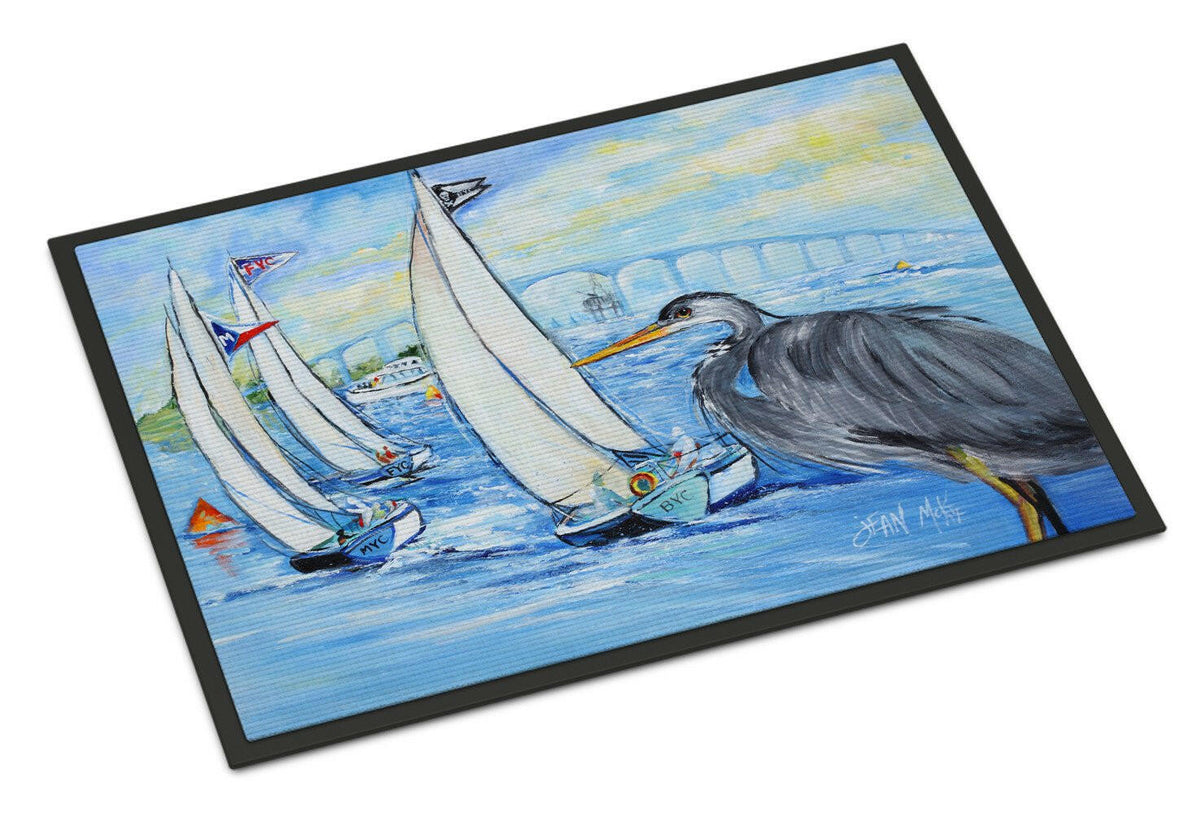 Blue Heron Sailboats Dog River Bridge Indoor or Outdoor Mat 18x27 JMK1001MAT - the-store.com