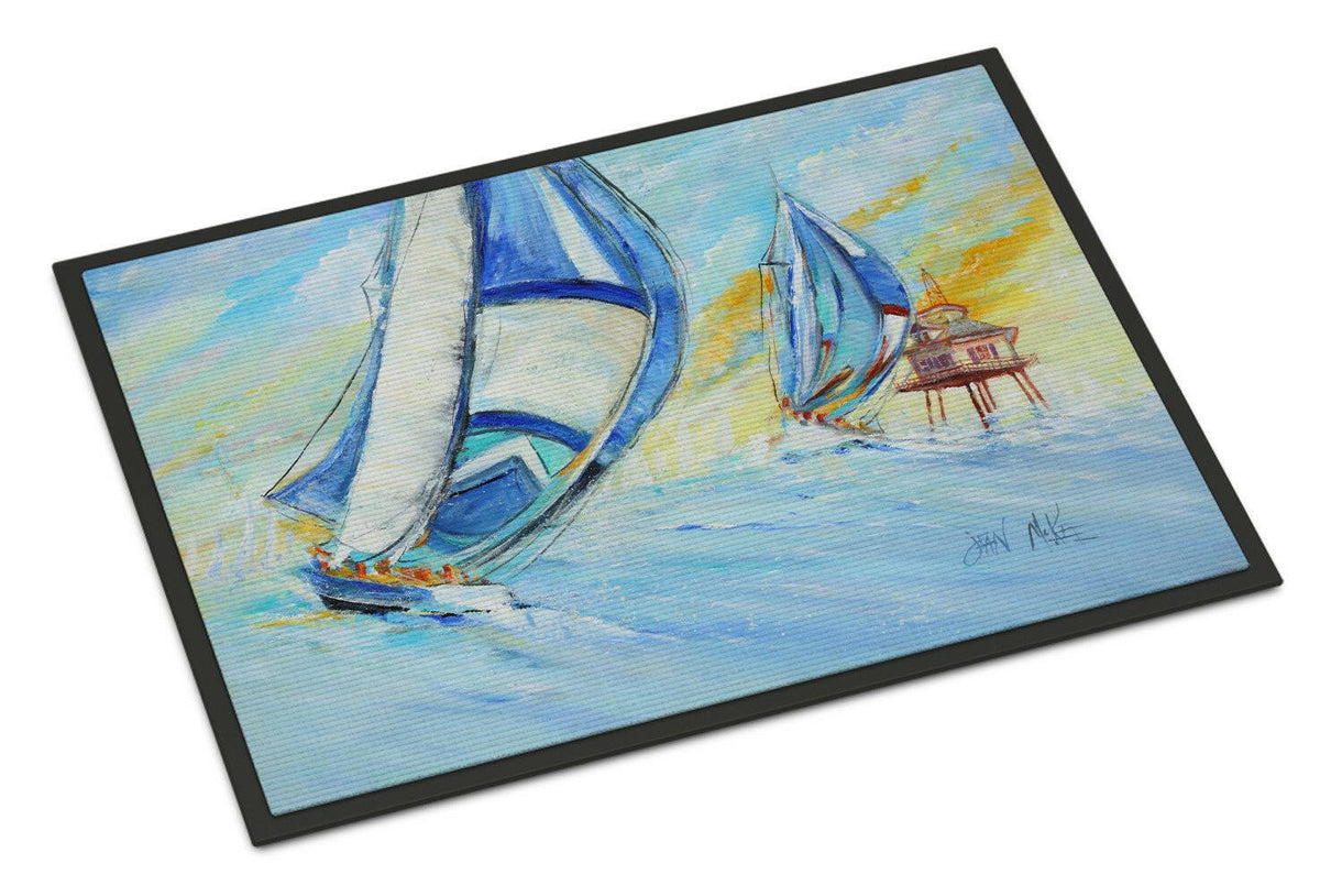 Sailboats and Middle Bay Lighthouse Indoor or Outdoor Mat 24x36 JMK1005JMAT - the-store.com