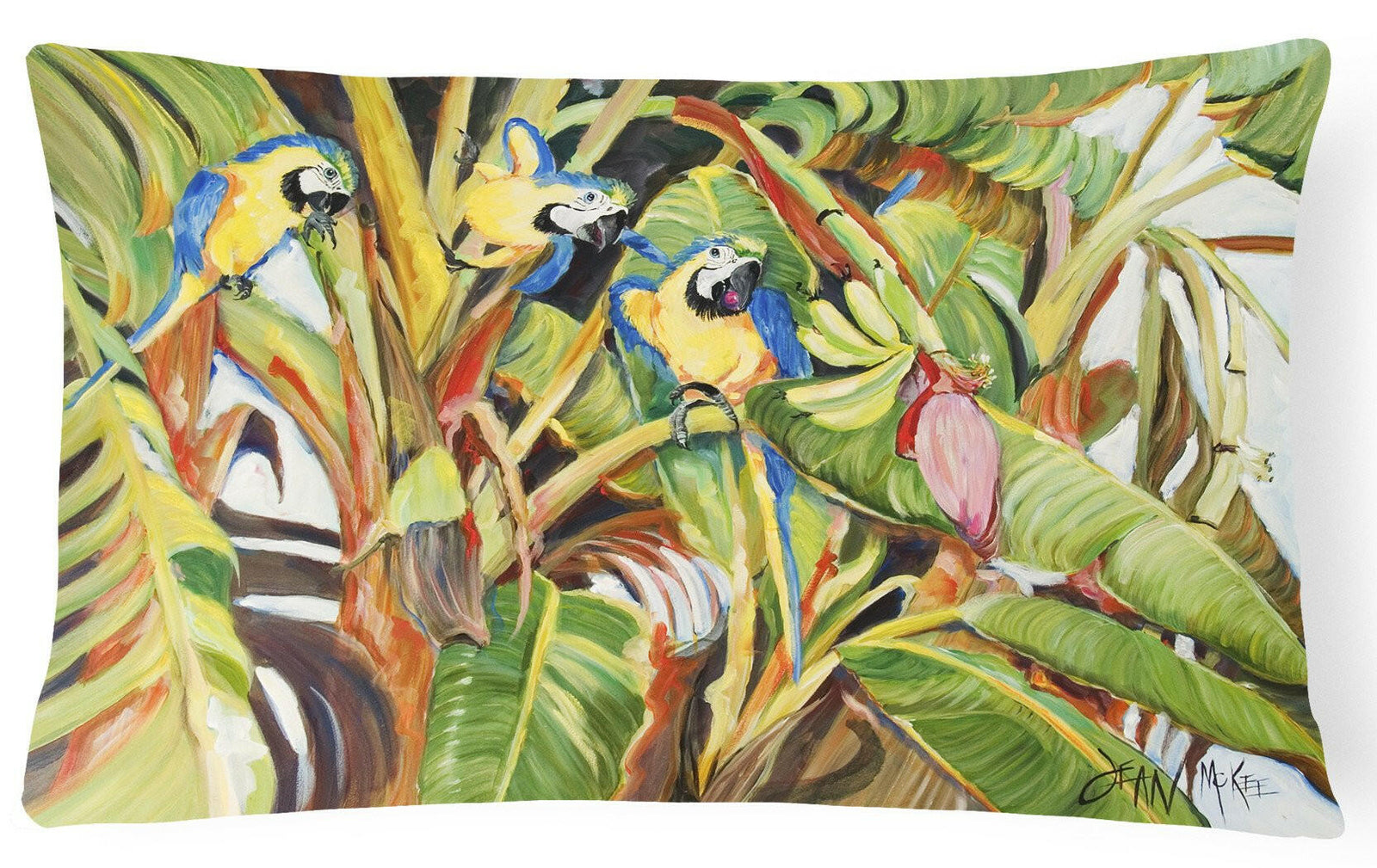 Three Blue Parrots Canvas Fabric Decorative Pillow JMK1010PW1216 by Caroline's Treasures