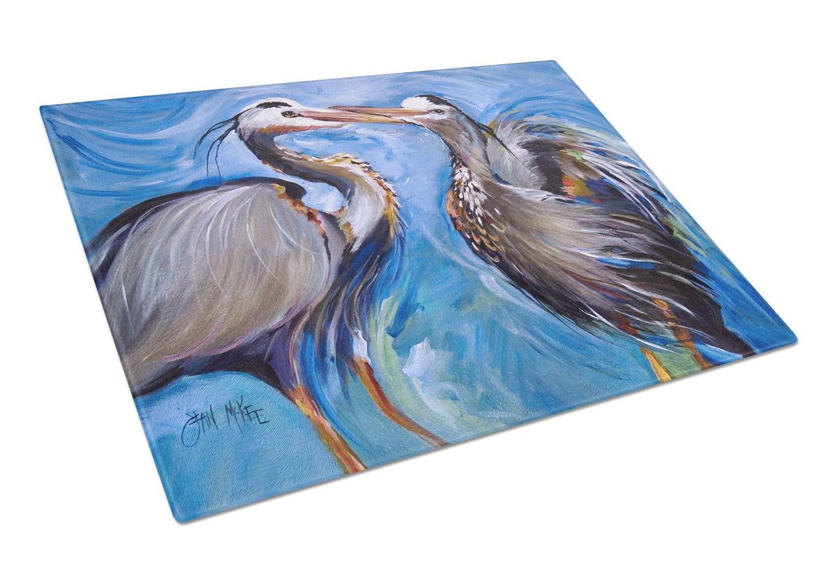 Blue Heron Love Glass Cutting Board Large JMK1011LCB by Caroline&#39;s Treasures