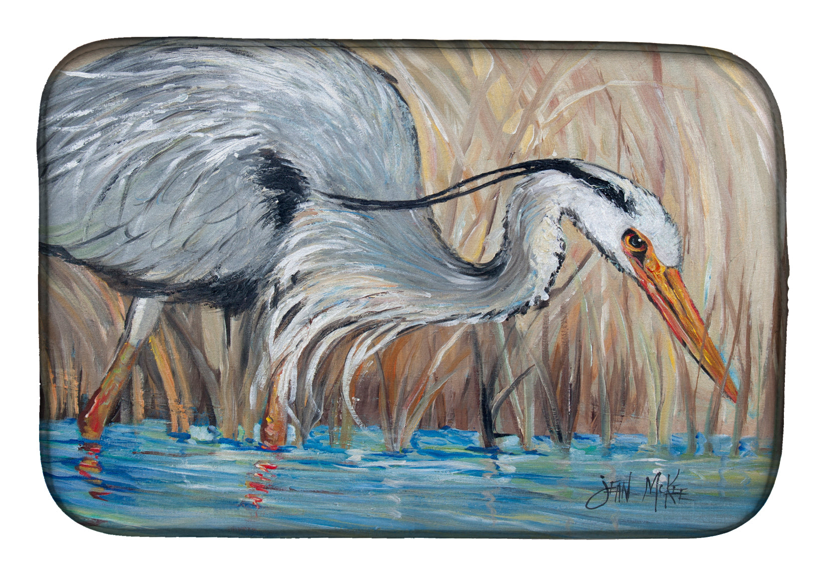 Blue Heron in the reeds Dish Drying Mat JMK1013DDM