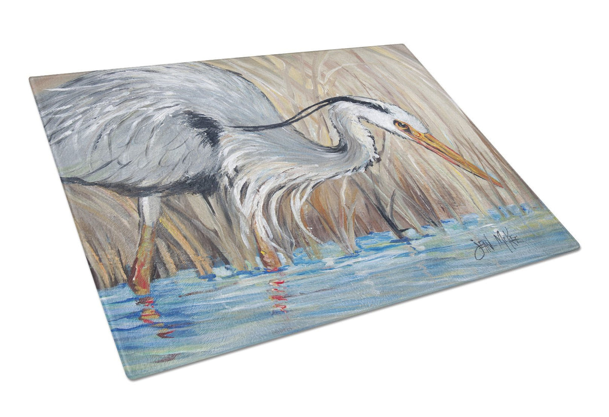 Blue Heron in the reeds Glass Cutting Board Large JMK1013LCB by Caroline&#39;s Treasures