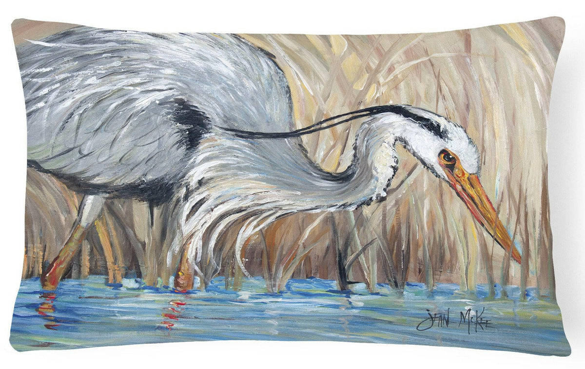Blue Heron in the reeds Canvas Fabric Decorative Pillow JMK1013PW1216 by Caroline&#39;s Treasures