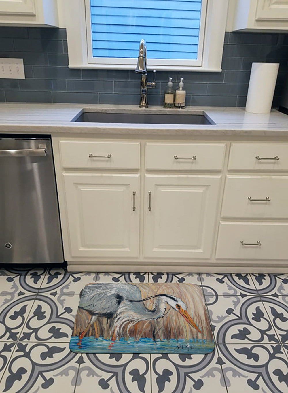 Blue Heron in the reeds Machine Washable Memory Foam Mat JMK1013RUG - the-store.com