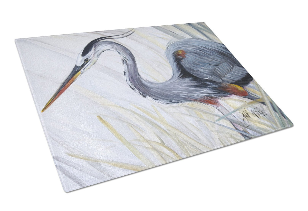 Blue Heron Frog hunting Glass Cutting Board Large JMK1017LCB by Caroline&#39;s Treasures