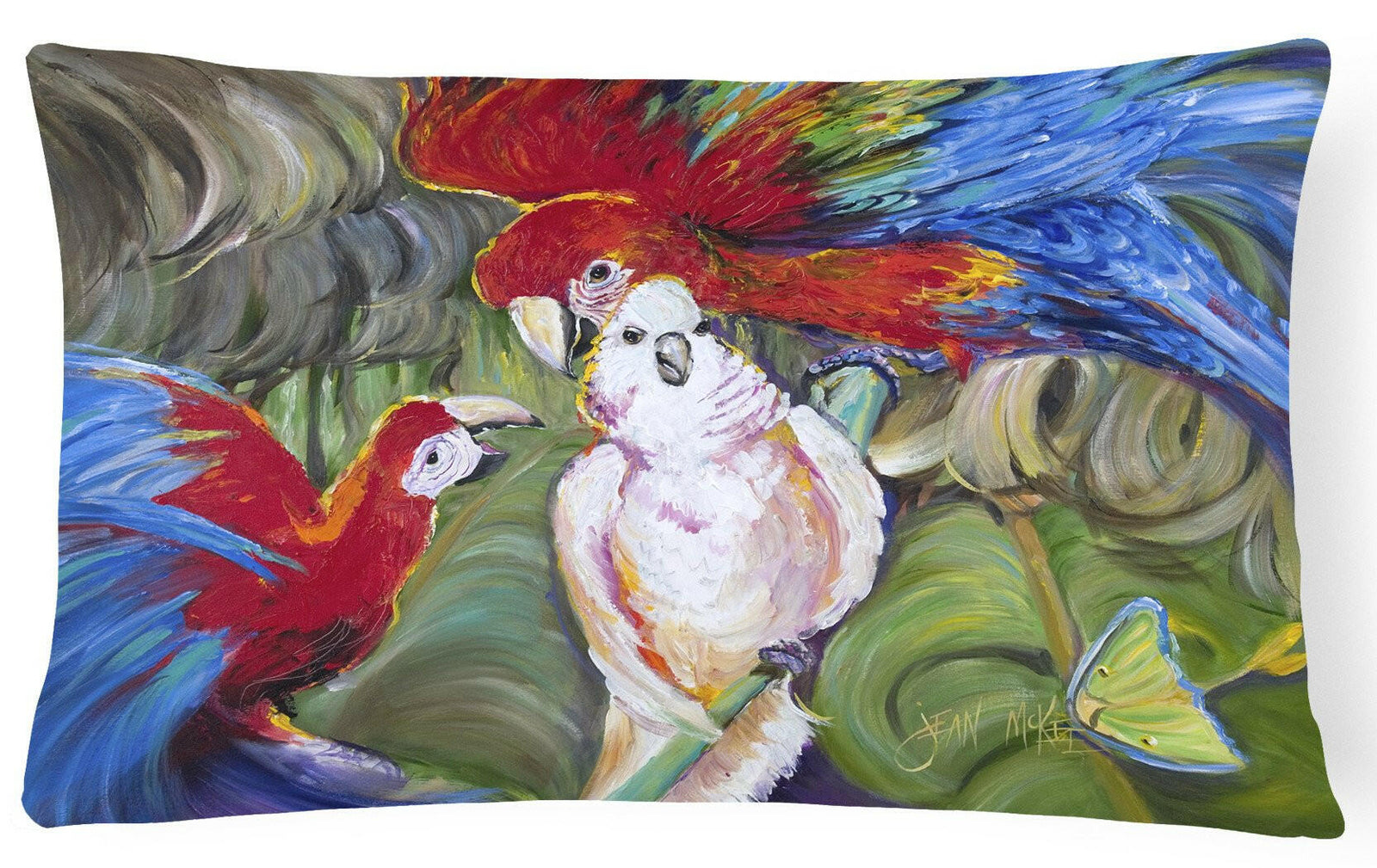 Menage-a-trois Parrots Canvas Fabric Decorative Pillow JMK1018PW1216 by Caroline's Treasures