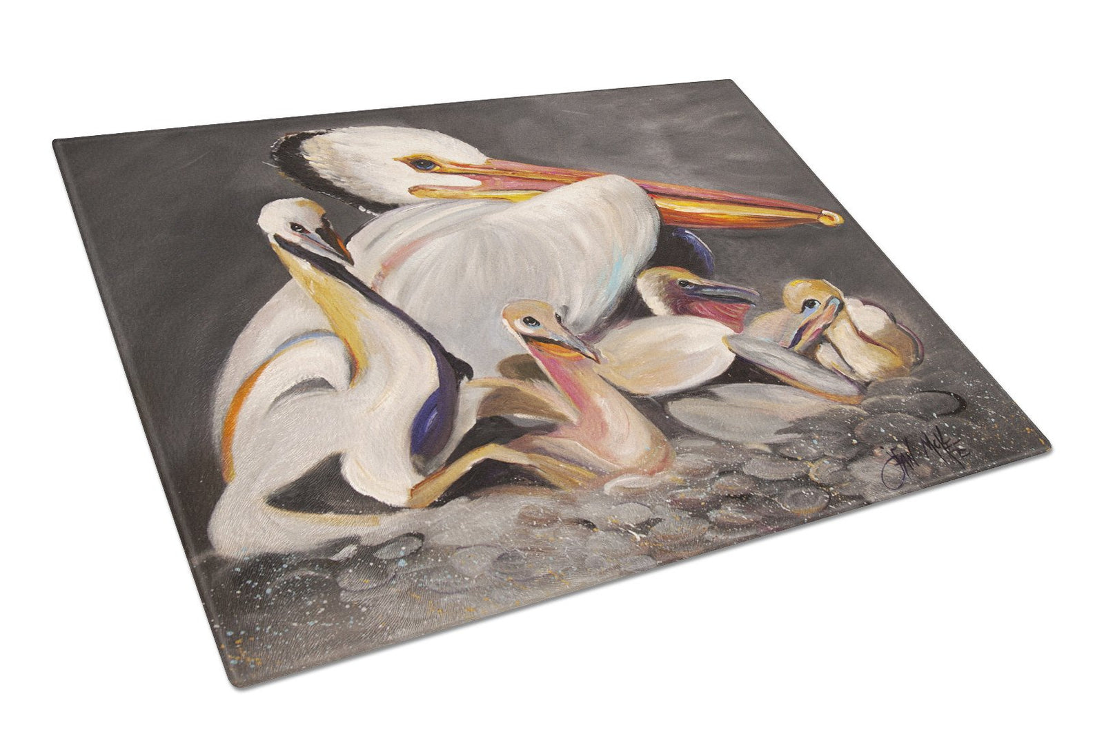 White Pelicans Glass Cutting Board Large JMK1026LCB by Caroline's Treasures