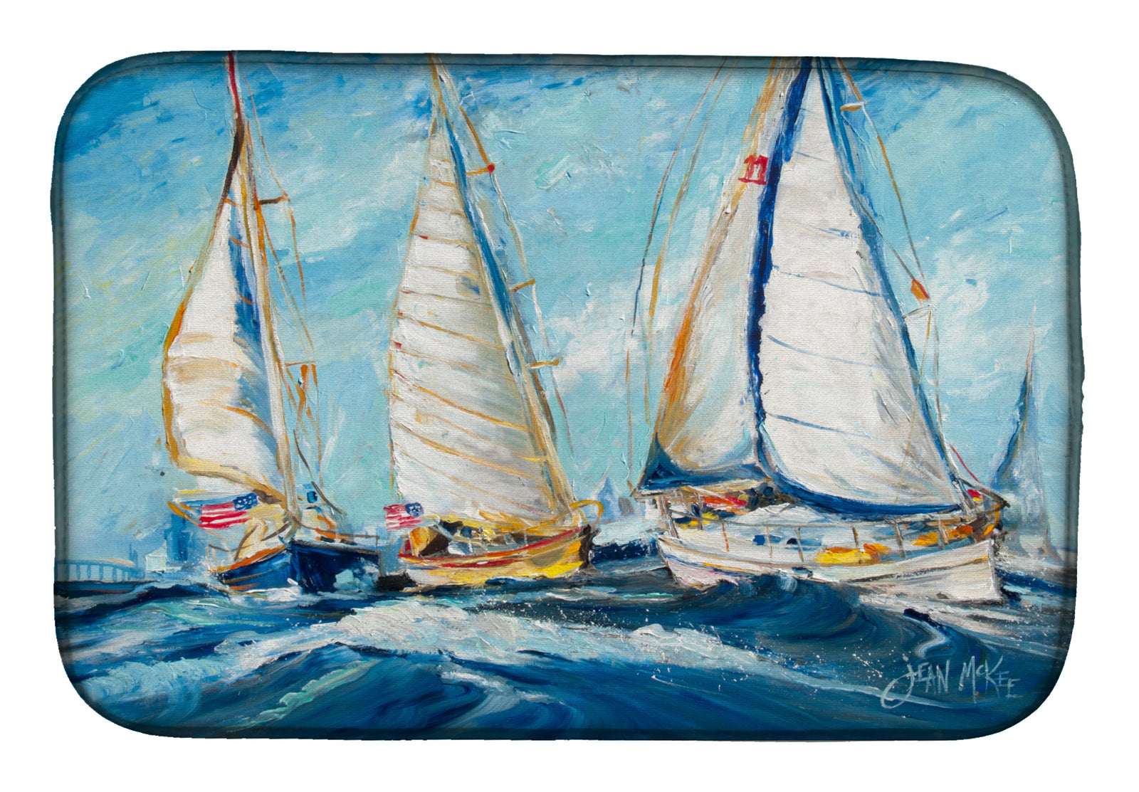 Roll me over Sailboats Dish Drying Mat JMK1027DDM  the-store.com.