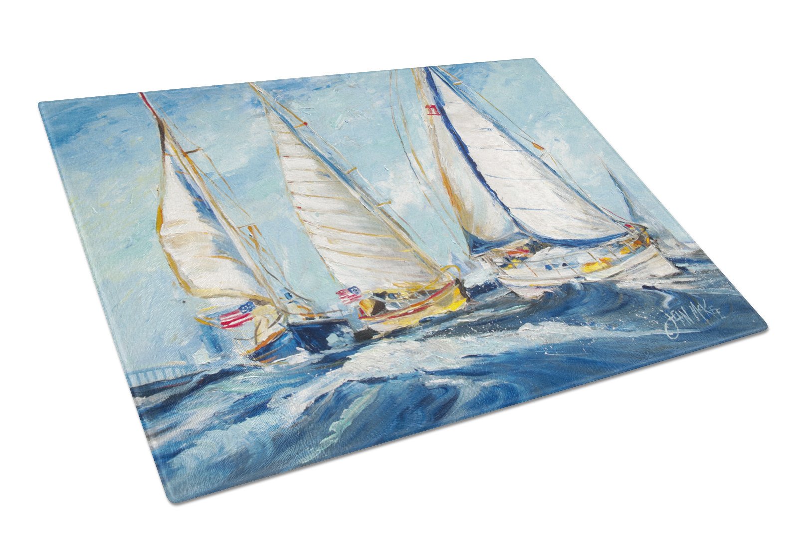 Roll me over Sailboats Glass Cutting Board Large JMK1027LCB by Caroline's Treasures
