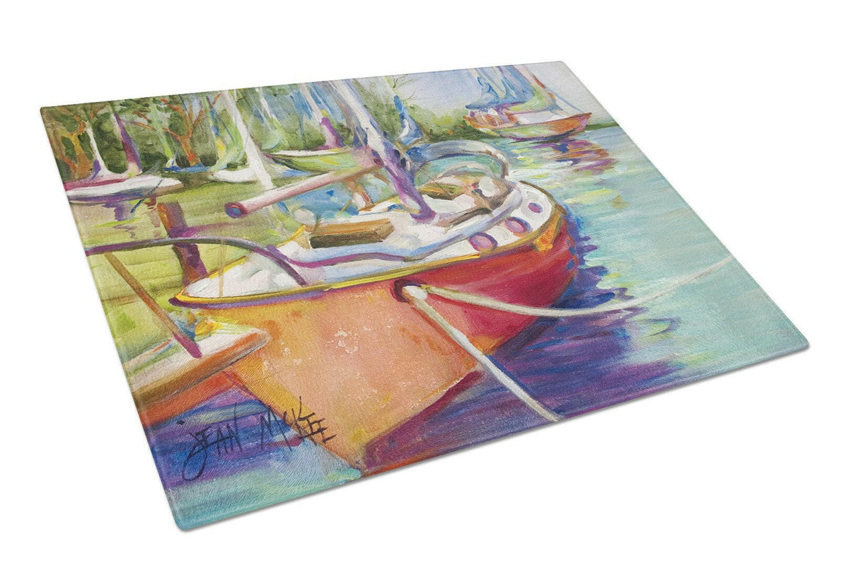 Red Sailboat Glass Cutting Board Large JMK1028LCB by Caroline&#39;s Treasures