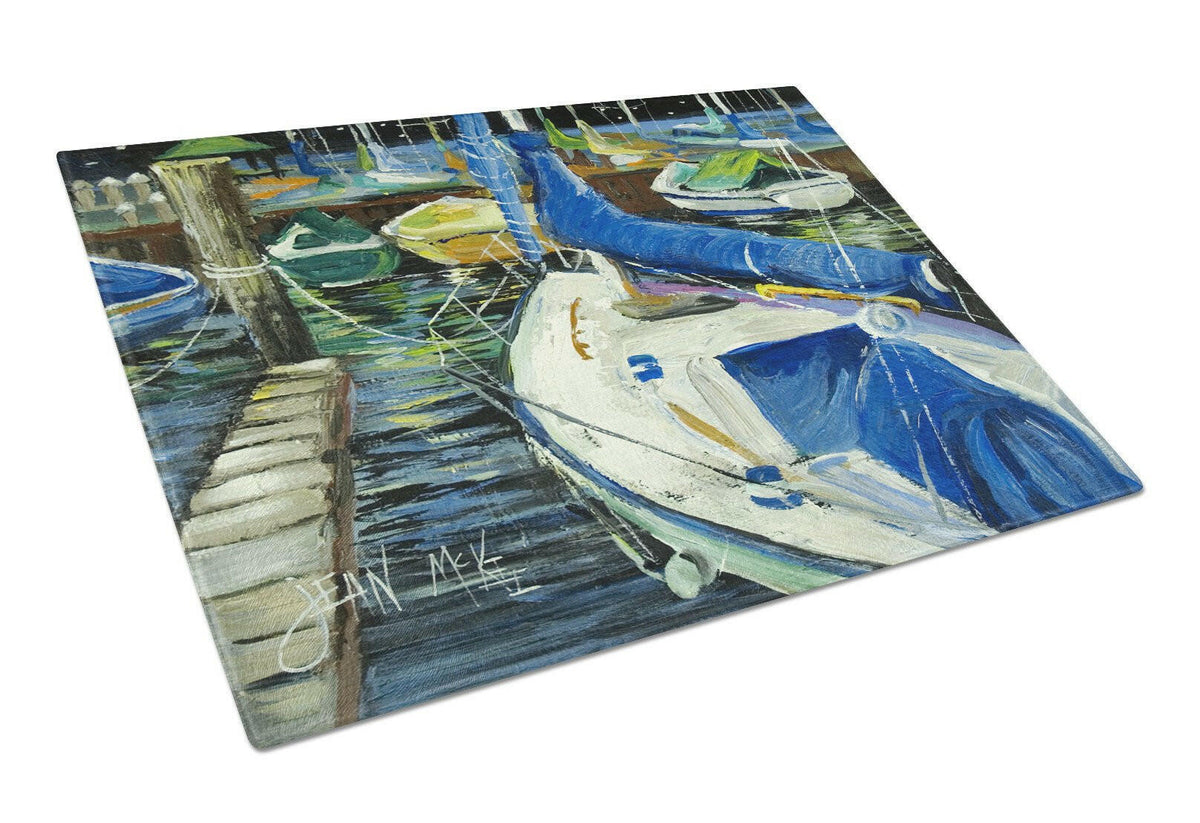 Night on the Docks Sailboat Glass Cutting Board Large JMK1031LCB by Caroline&#39;s Treasures