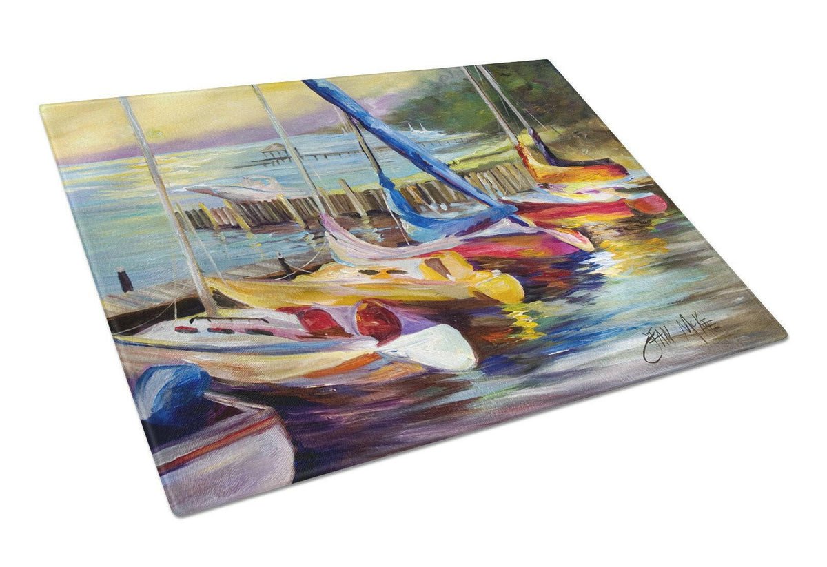Sailboats at sunset Glass Cutting Board Large JMK1036LCB by Caroline&#39;s Treasures