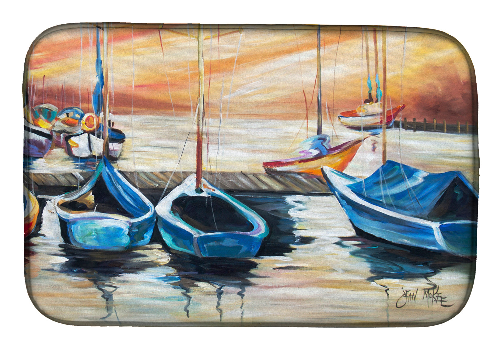 Beach View with Sailboats Dish Drying Mat JMK1038DDM  the-store.com.