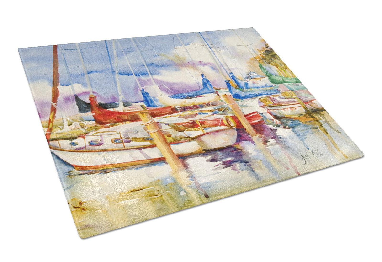 End Stall Sailboats Glass Cutting Board Large JMK1049LCB by Caroline's Treasures