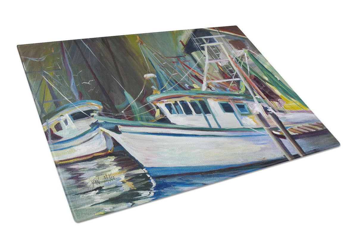 Joe Patti Shrimp Boat Glass Cutting Board Large JMK1058LCB by Caroline&#39;s Treasures