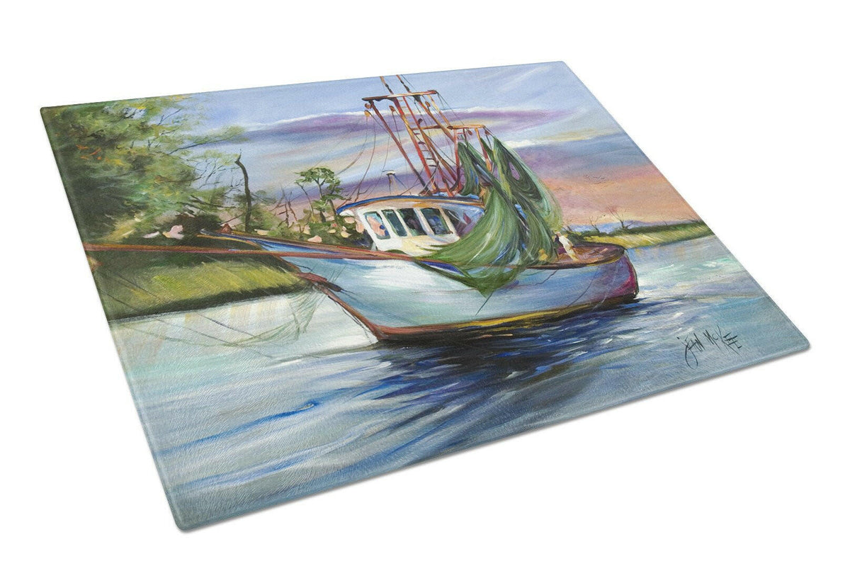 Jeannie Shrimp Boat Glass Cutting Board Large JMK1059LCB by Caroline&#39;s Treasures