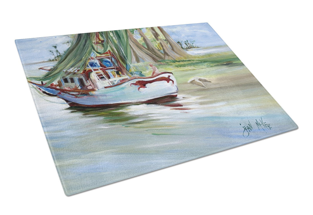 Jeannie Shrimp Boat Glass Cutting Board Large JMK1060LCB by Caroline&#39;s Treasures