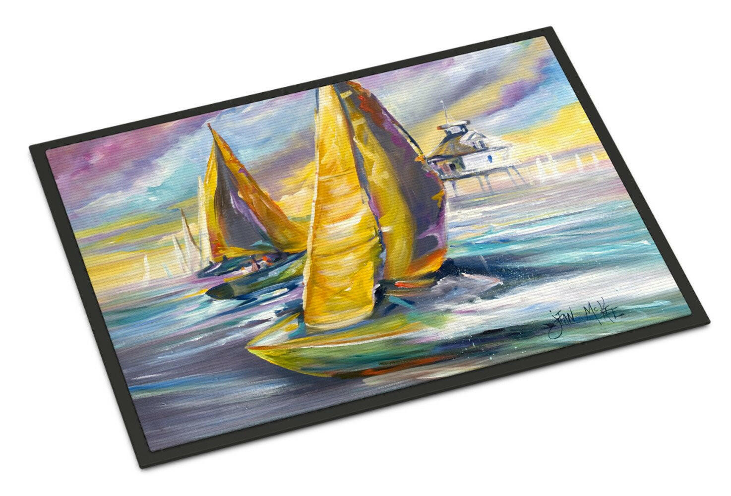 Sailboat with Middle Bay Lighthouse Indoor or Outdoor Mat 24x36 JMK1061JMAT - the-store.com