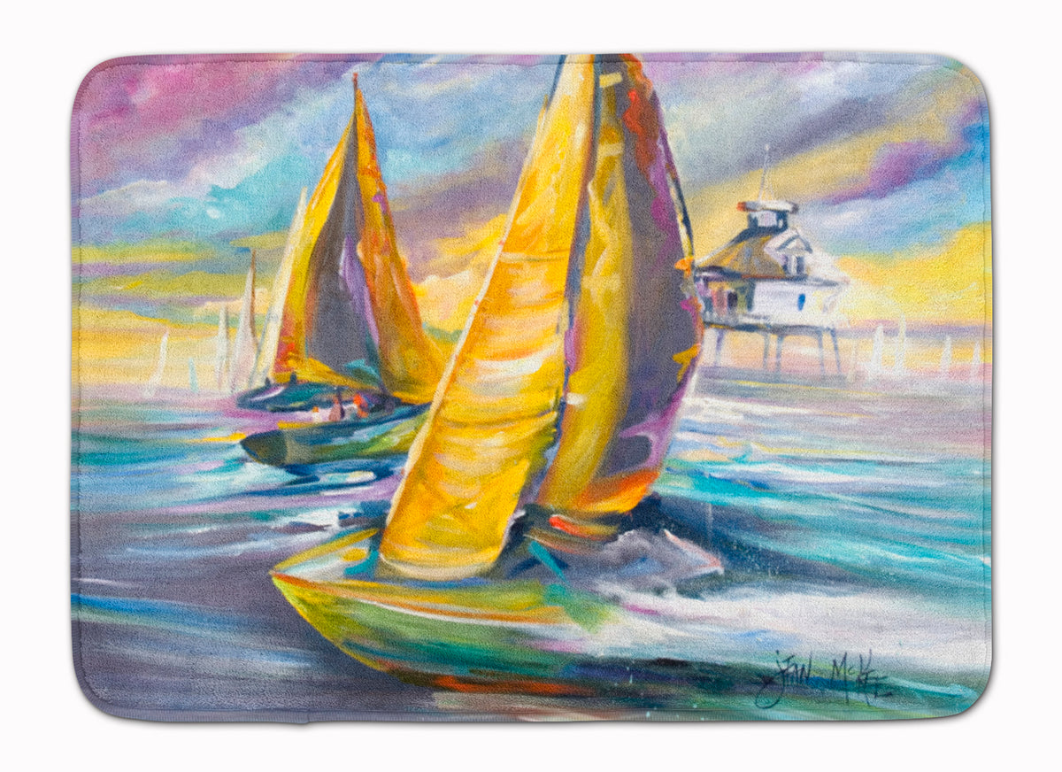 Sailboat with Middle Bay Lighthouse Machine Washable Memory Foam Mat JMK1061RUG - the-store.com
