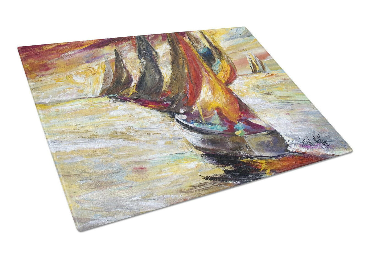 Red Sails Sailboat  Glass Cutting Board Large JMK1062LCB by Caroline&#39;s Treasures