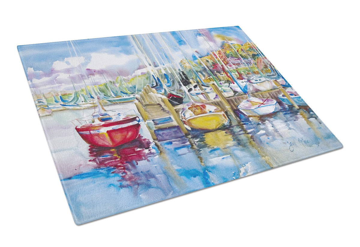 Paradise Yacht Club Sailboats Glass Cutting Board Large JMK1063LCB by Caroline&#39;s Treasures