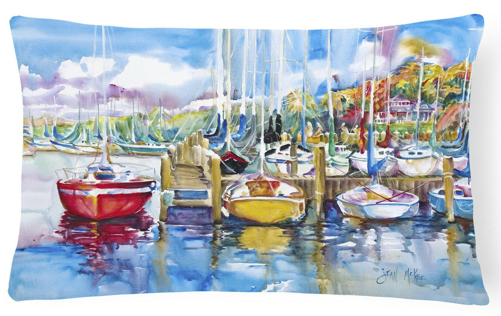 Paradise Yacht Club Sailboats Canvas Fabric Decorative Pillow JMK1063PW1216 by Caroline's Treasures