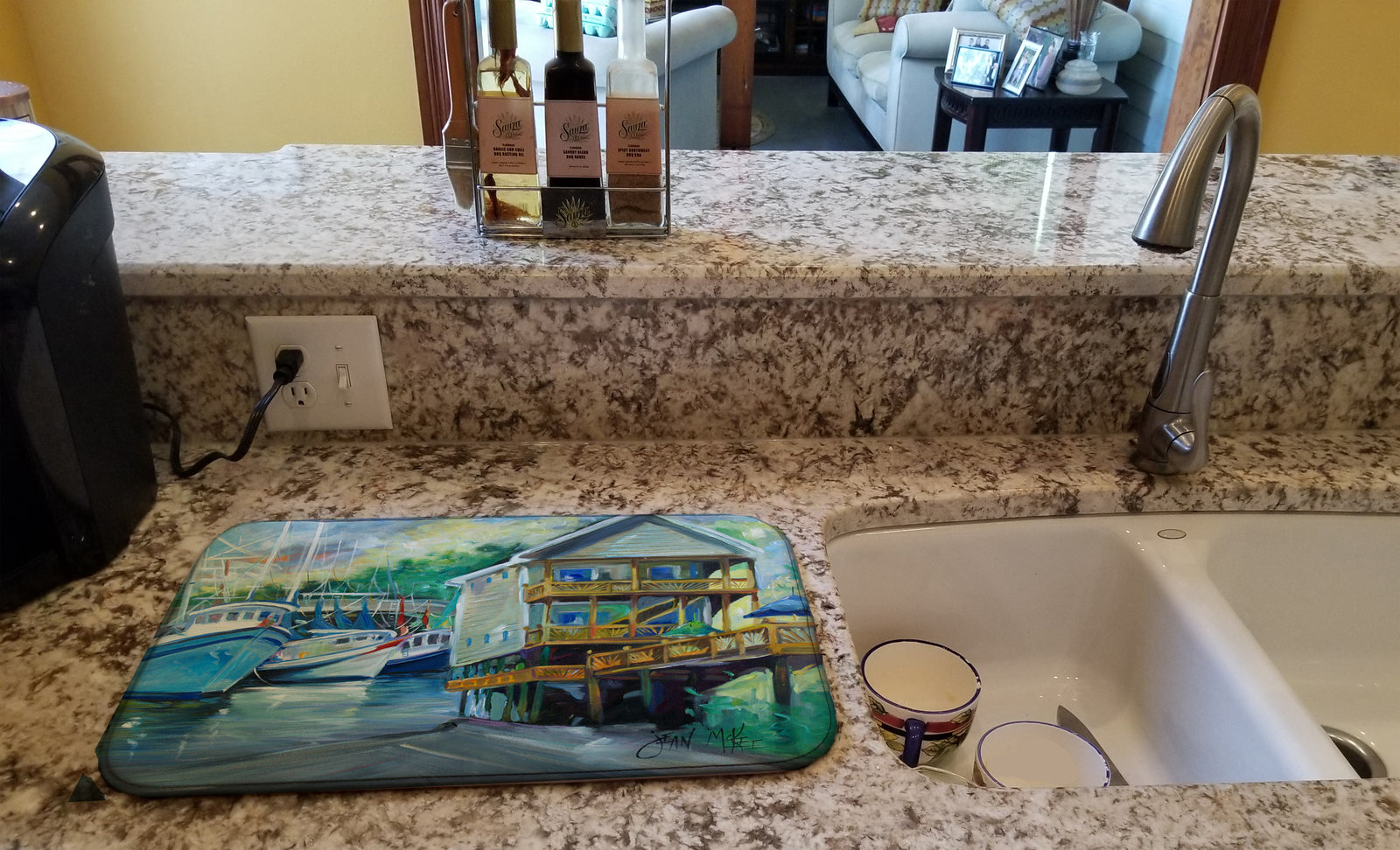 Caroline's Treasures Ocean Springs Harbour Landing Dish Drying Mat – Absorbent, Artistic Kitchen Essentials JMK1069DDM