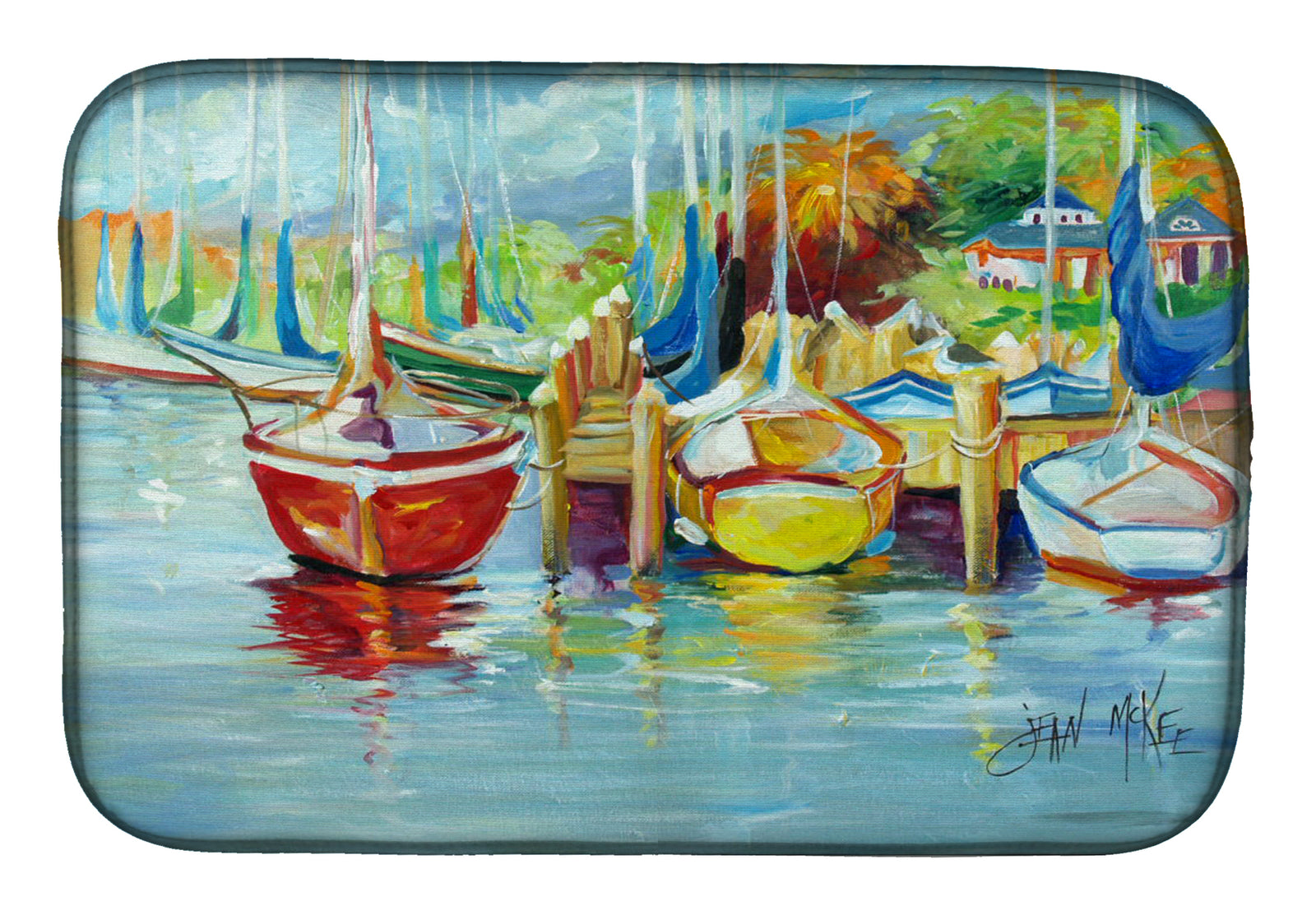 On the Dock Sailboats Dish Drying Mat JMK1070DDM  the-store.com.