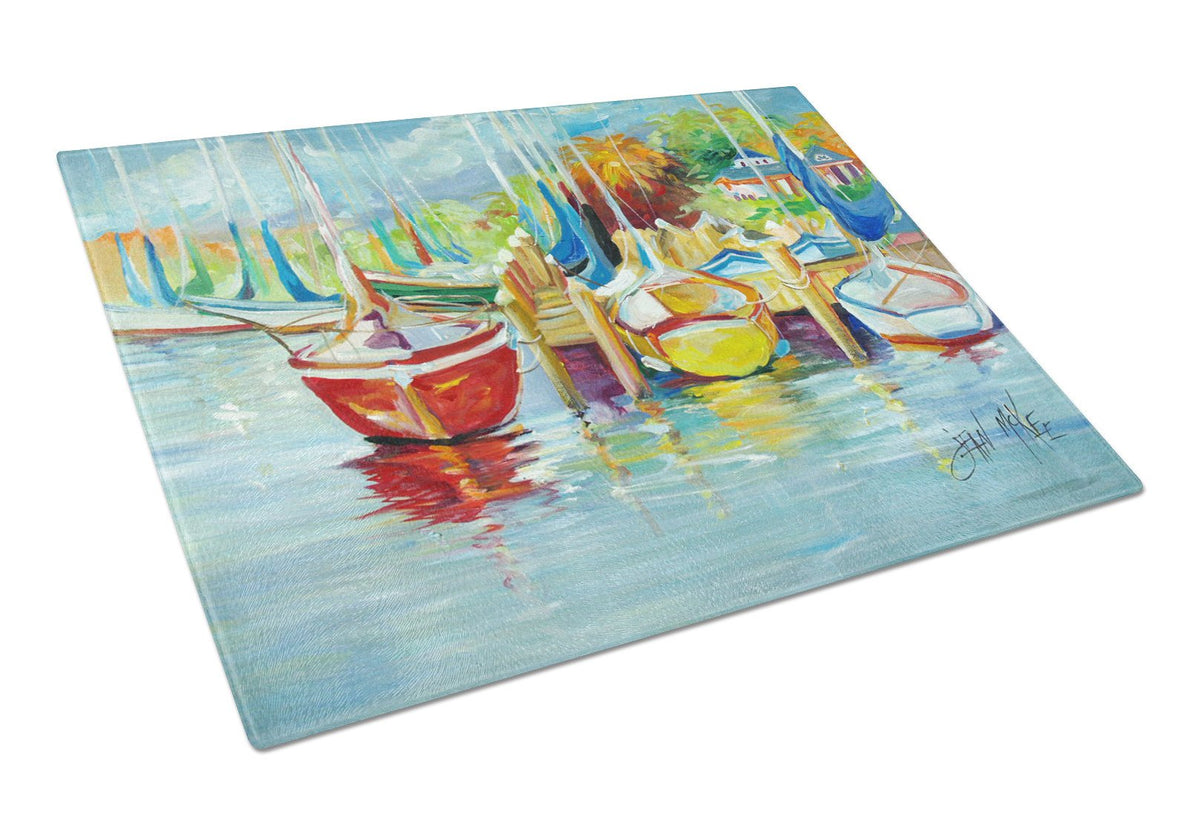 On the Dock Sailboats Glass Cutting Board Large JMK1070LCB by Caroline&#39;s Treasures
