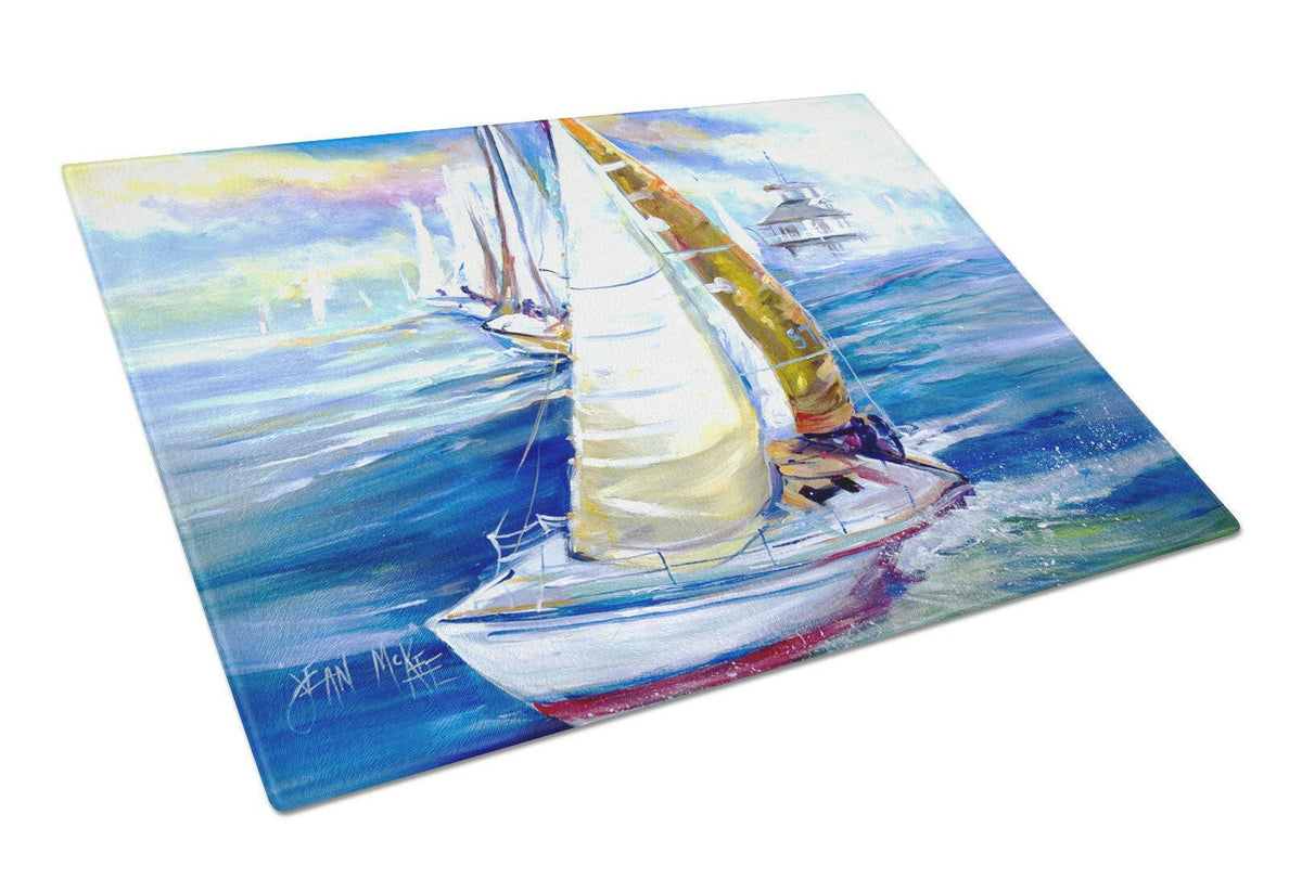 Rock my Boat Sailboats Glass Cutting Board Large JMK1073LCB by Caroline&#39;s Treasures