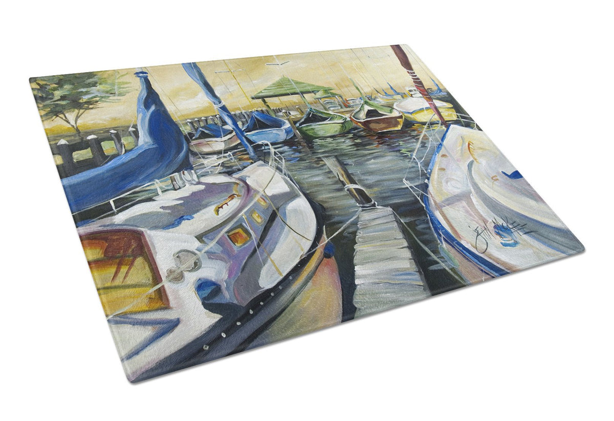 Seven Boats Sailboats Glass Cutting Board Large JMK1075LCB by Caroline&#39;s Treasures