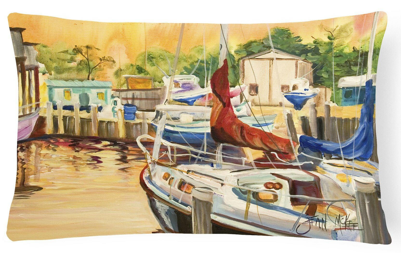 Sunset Bay Sailboat Canvas Fabric Decorative Pillow JMK1082PW1216 by Caroline's Treasures