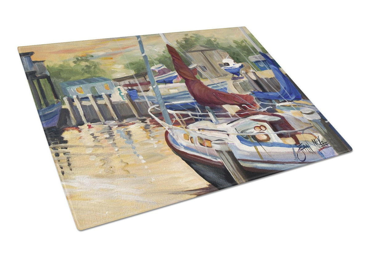New Sunset Bay Sailboat Glass Cutting Board Large JMK1083LCB by Caroline&#39;s Treasures