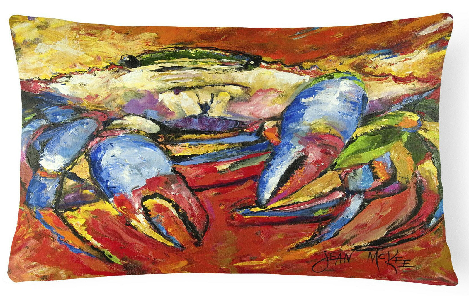 Blue Crab Red Canvas Fabric Decorative Pillow JMK1107PW1216 by Caroline's Treasures