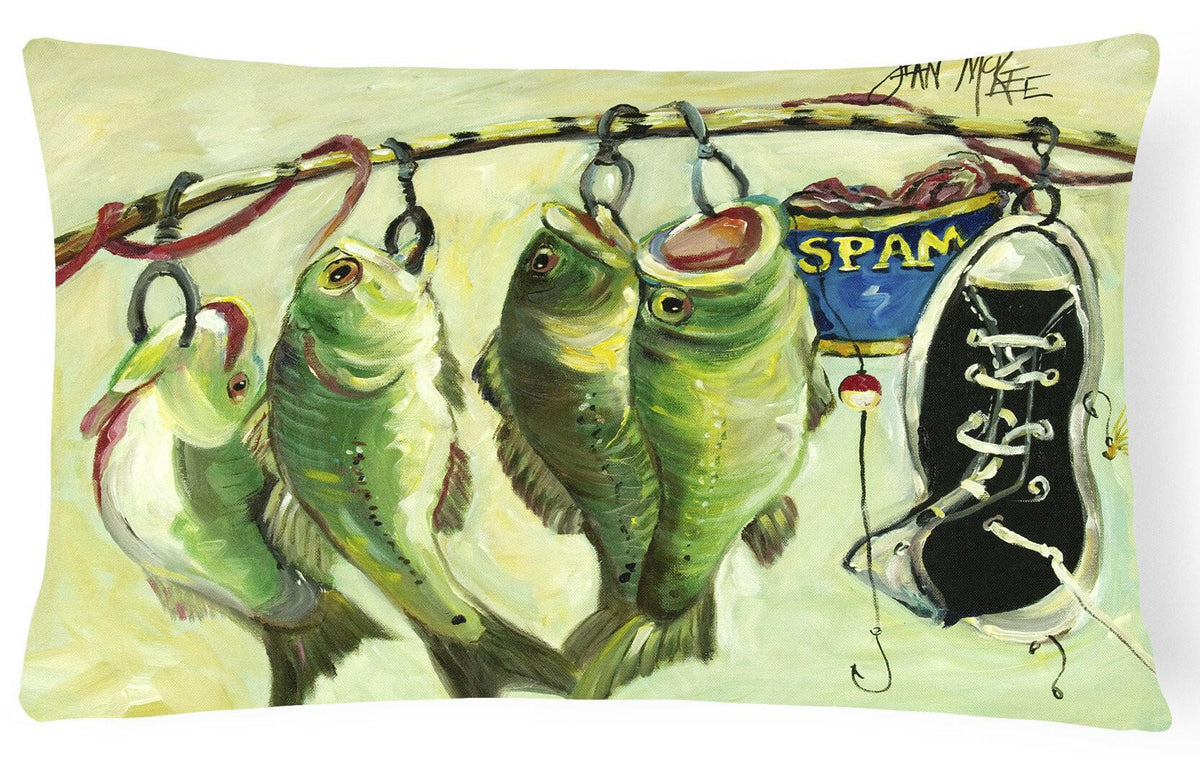 Recession Food Fish caught with Spam Canvas Fabric Decorative Pillow by Caroline&#39;s Treasures