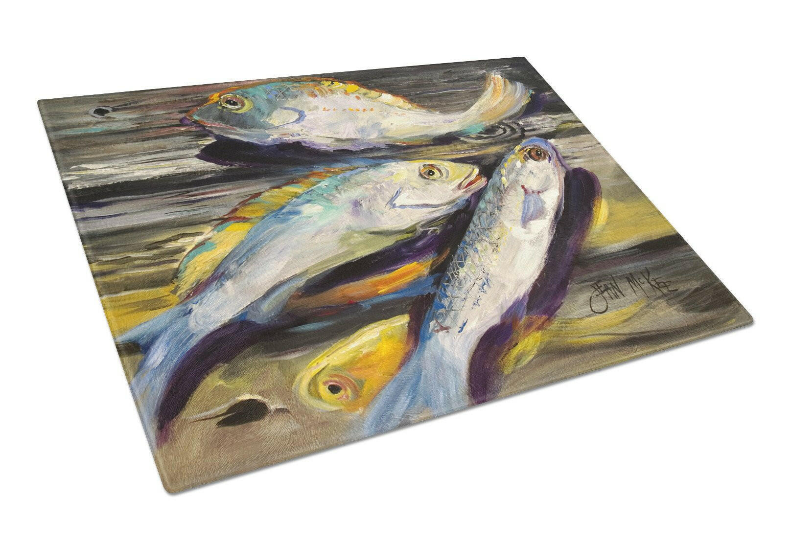 Fish on the Dock Glass Cutting Board Large JMK1116LCB by Caroline's Treasures