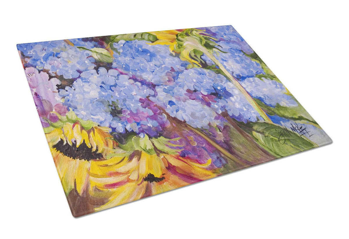 Hydrangeas and Sunflowers Glass Cutting Board Large JMK1119LCB by Caroline&#39;s Treasures
