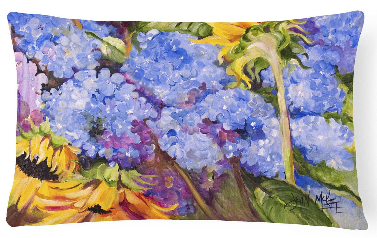 Hydrangeas and Sunflowers Canvas Fabric Decorative Pillow JMK1119PW1216 by Caroline&#39;s Treasures