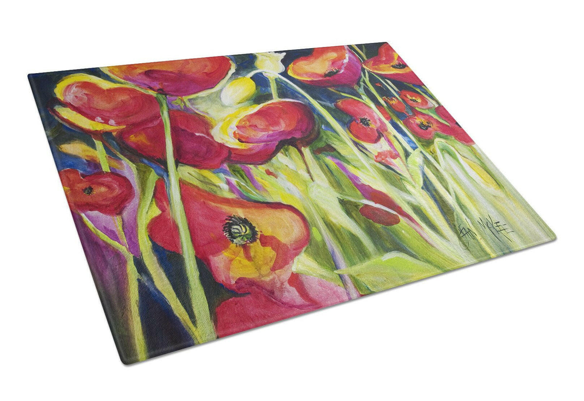 Red Poppies Glass Cutting Board Large JMK1121LCB by Caroline&#39;s Treasures
