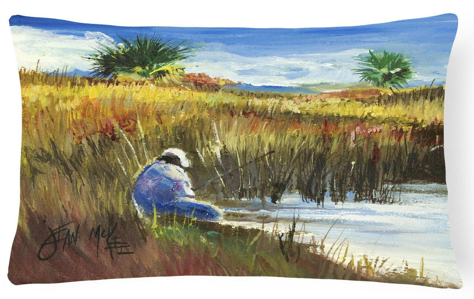 Fisherman on the Bank Canvas Fabric Decorative Pillow JMK1125PW1216 by Caroline's Treasures