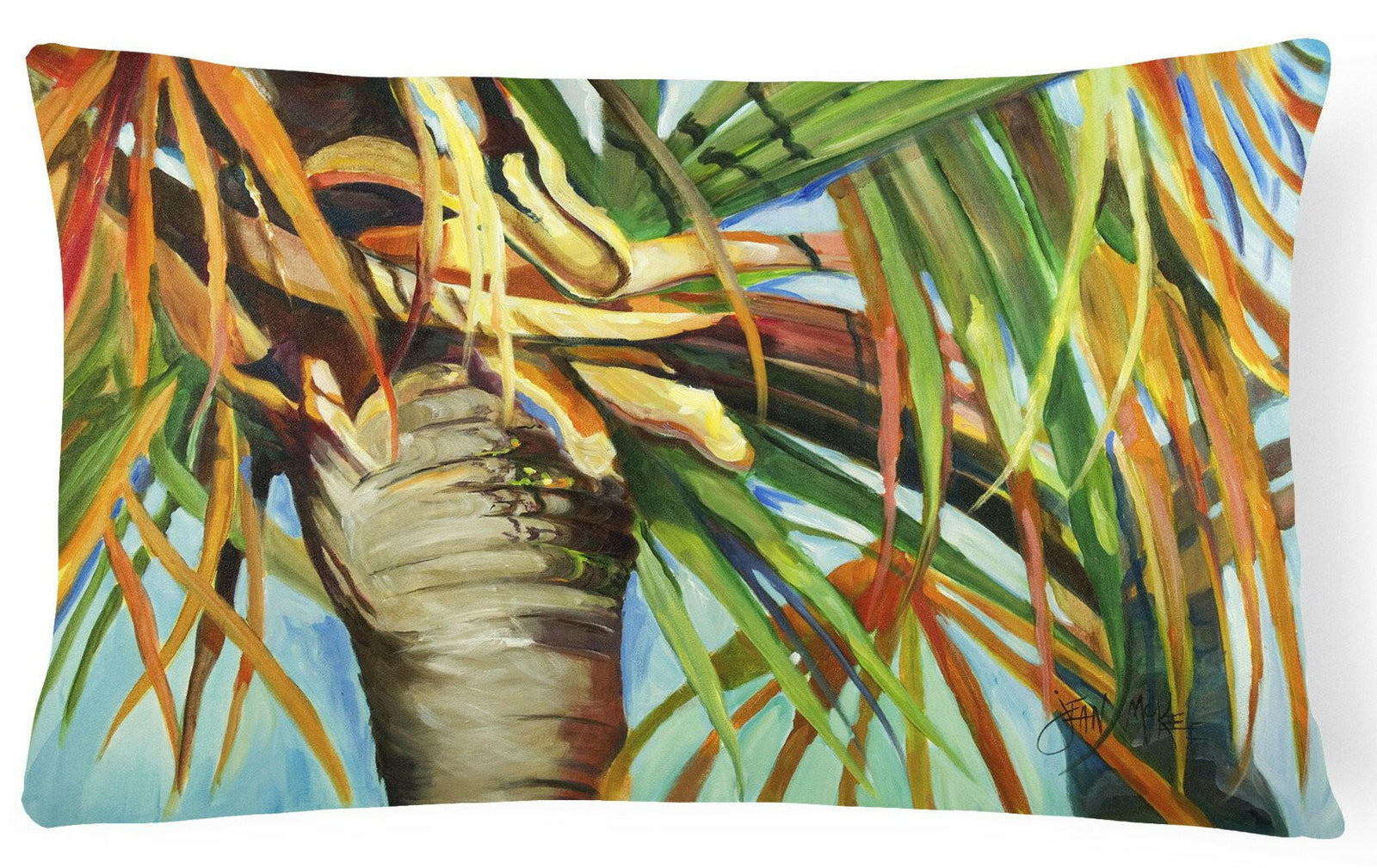 Orange Top Palm Tree Canvas Fabric Decorative Pillow JMK1129PW1216 by Caroline's Treasures