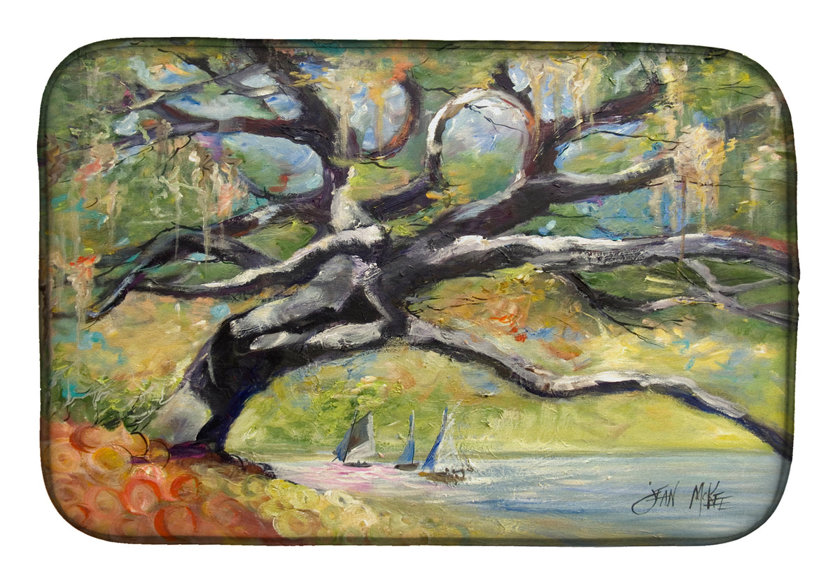 Oak Tree on the Bay with Sailboats Dish Drying Mat JMK1132DDM