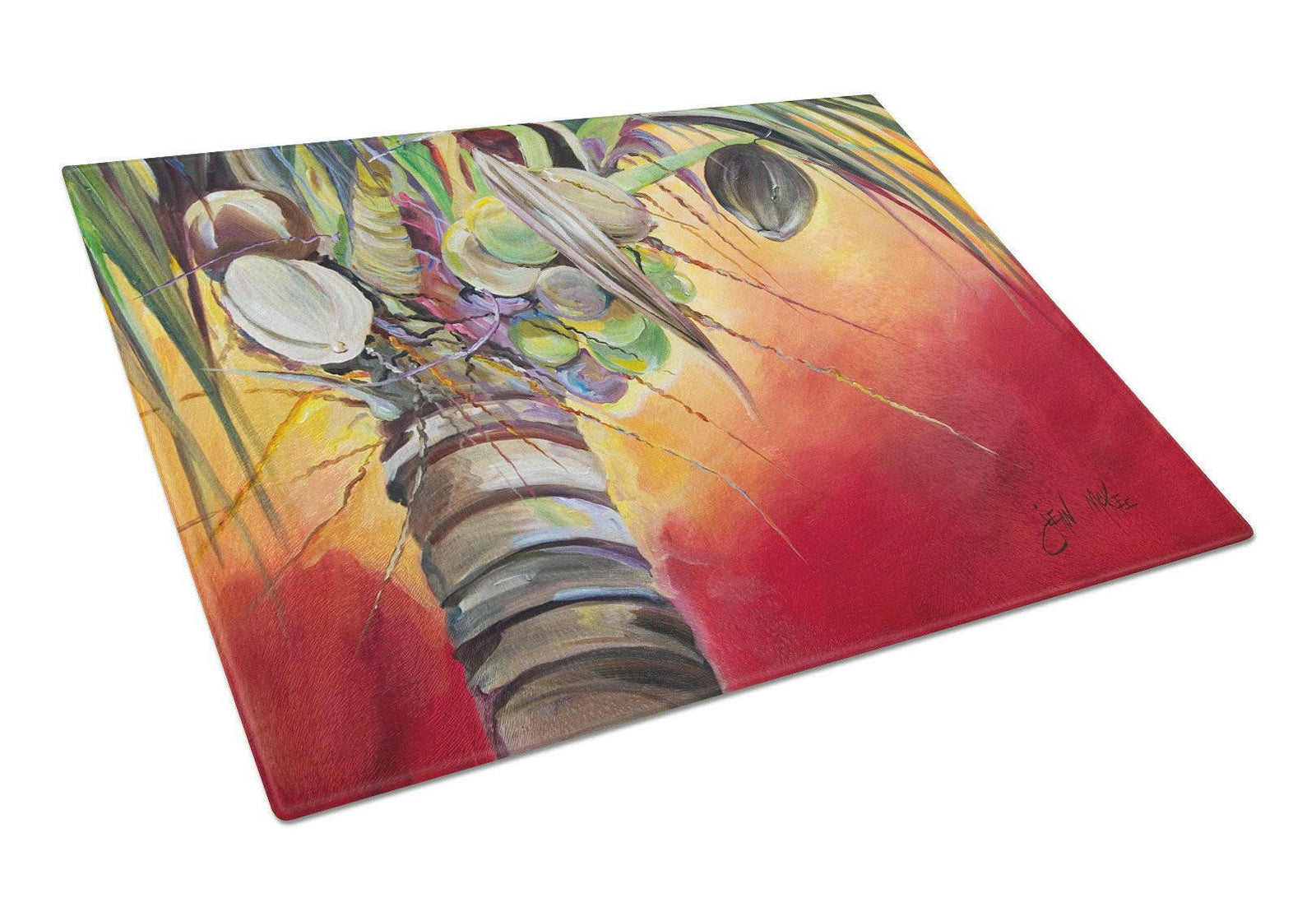 Sunset on the Coconut Tree Glass Cutting Board Large JMK1133LCB by Caroline's Treasures