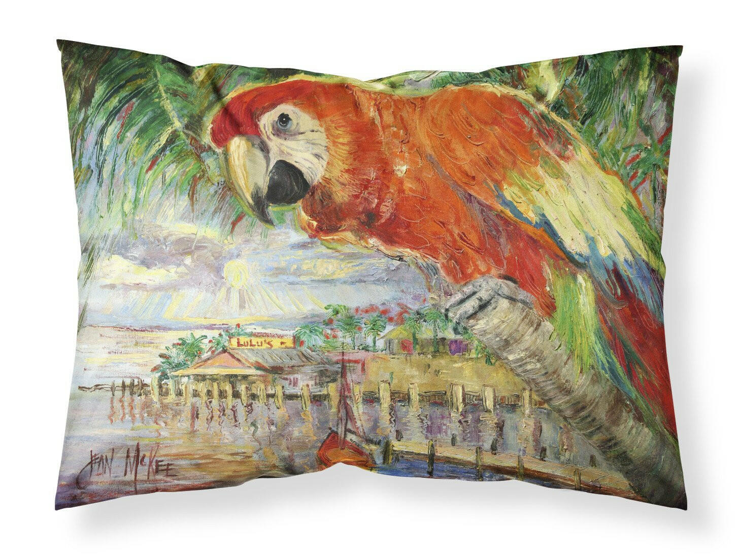Red Parrot at Lulu's Fabric Standard Pillowcase JMK1134PILLOWCASE by Caroline's Treasures