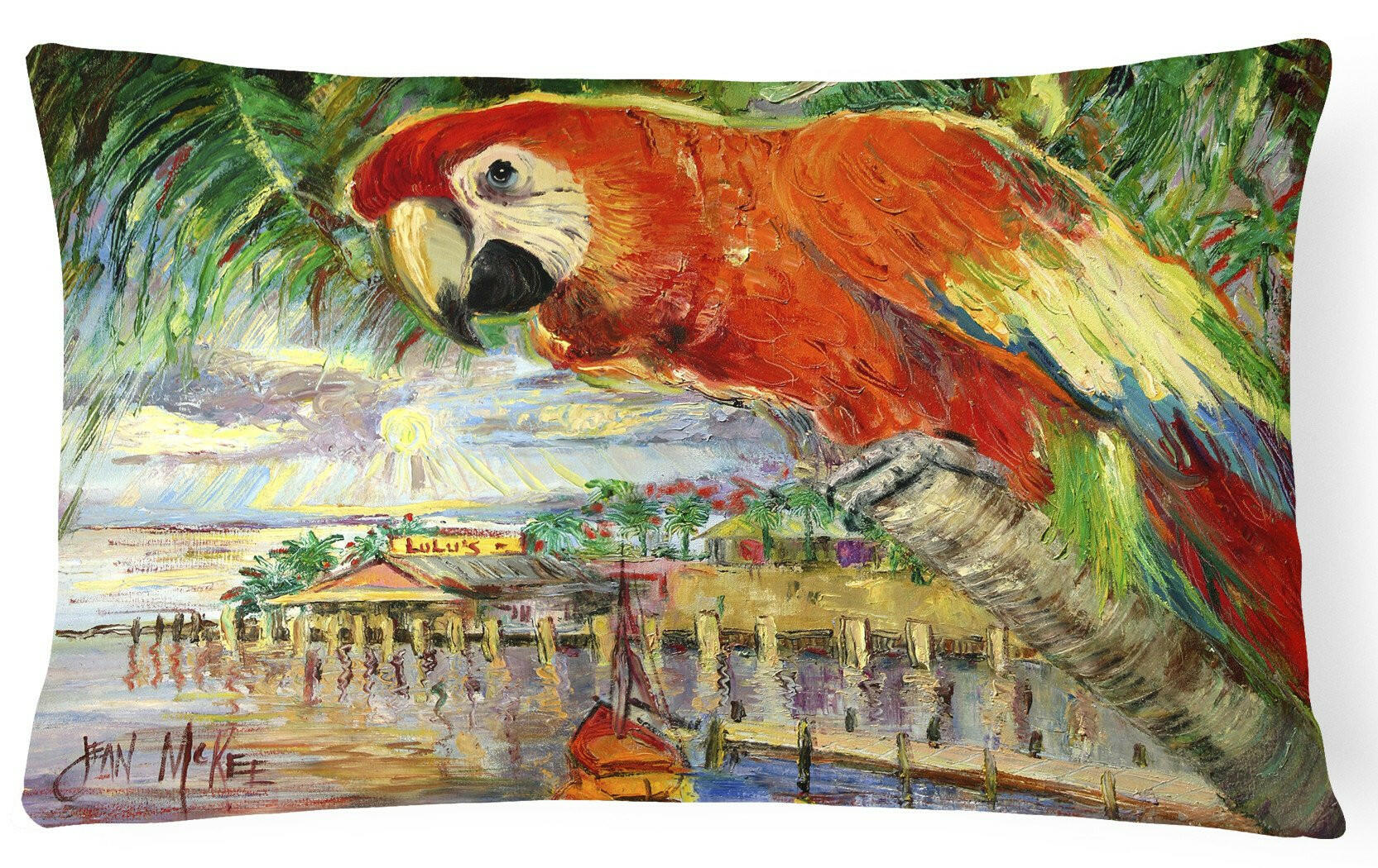 Red Parrot at Lulu's Canvas Fabric Decorative Pillow JMK1134PW1216 by Caroline's Treasures