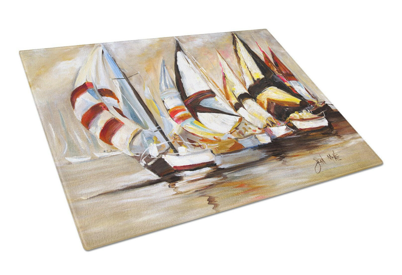 Boat Binge Sailboats Glass Cutting Board Large JMK1136LCB by Caroline's Treasures