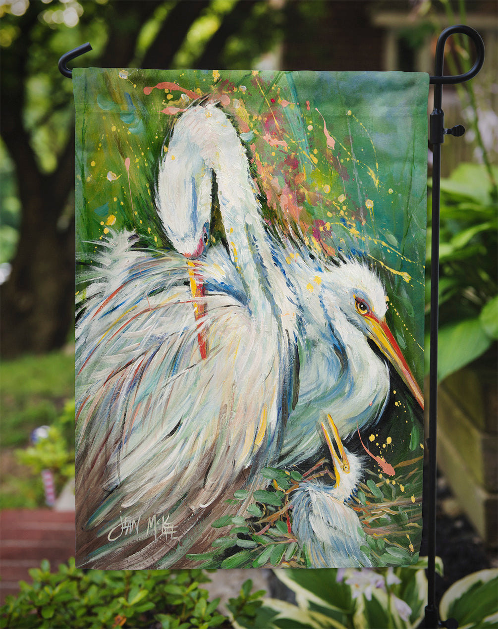 White Egret in the Rain Flag Garden Size JMK1139GF