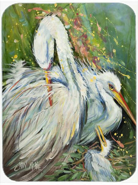 White Egret in the Rain Glass Cutting Board Large JMK1139LCB by Caroline&#39;s Treasures